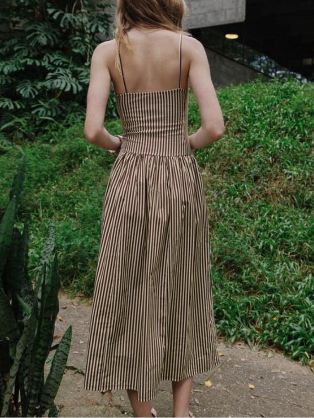 Zara Brown and White Striped Midi Dress